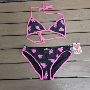 TYR Women's Pink Triangles Top W/matching Bikini Bottom SwimSZ  S New Sample